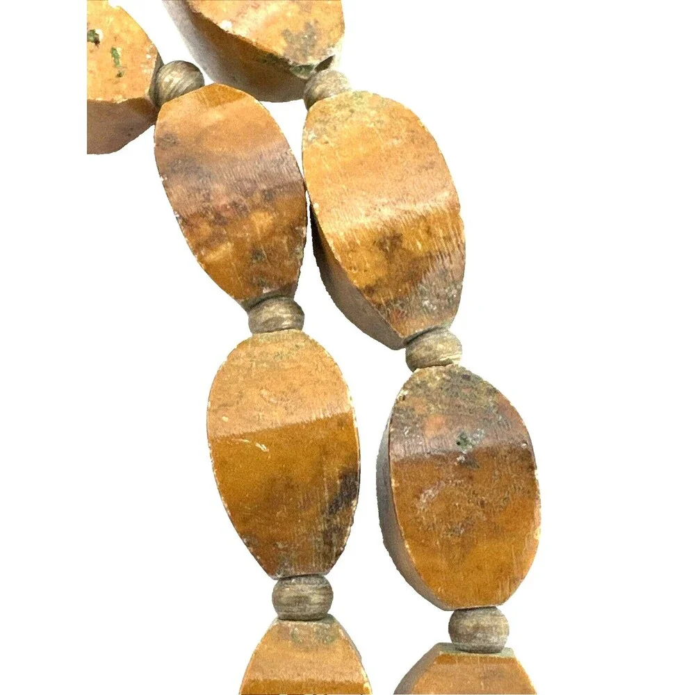 Unique Vintage Stone Bead Choker Necklace Heavy Brown Beige Petrified Wood 20